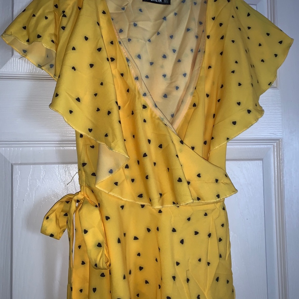 Yellow ruffle wrap shirt